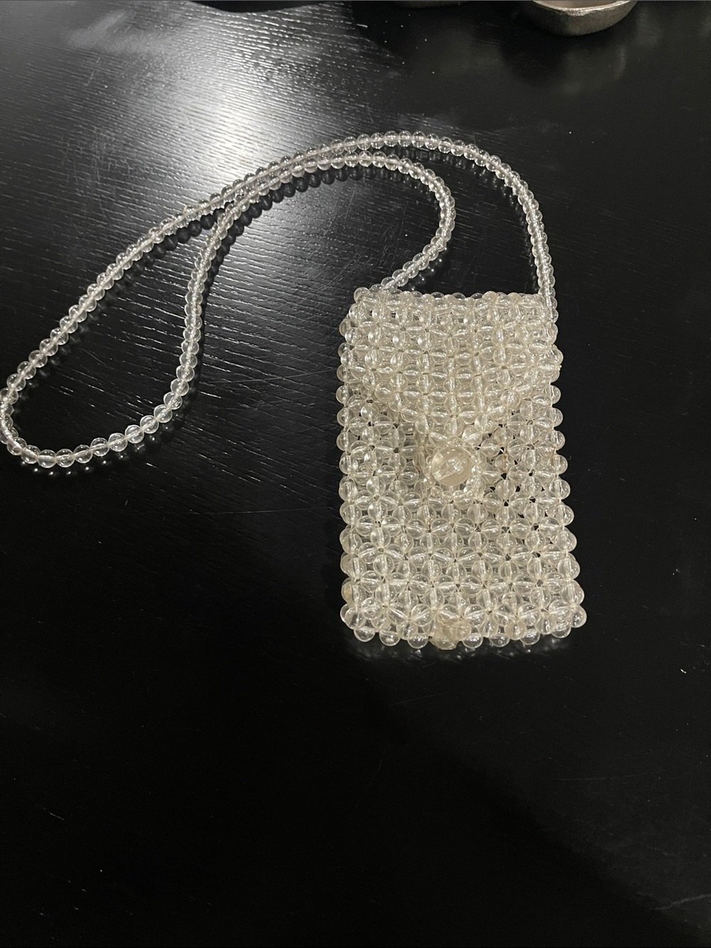 Clear Beaded Crossbody Phone Pouch - Transparent